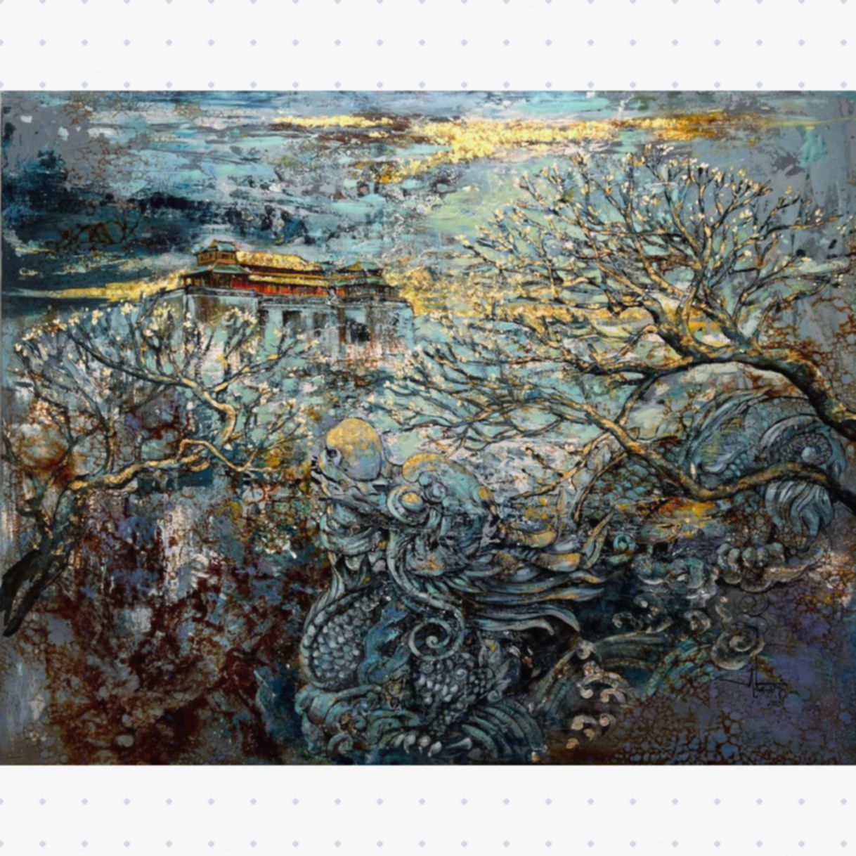 Tranh Sơn Mài Bóng Chiều Xưa Kích Thước Lớn 120x140cm 