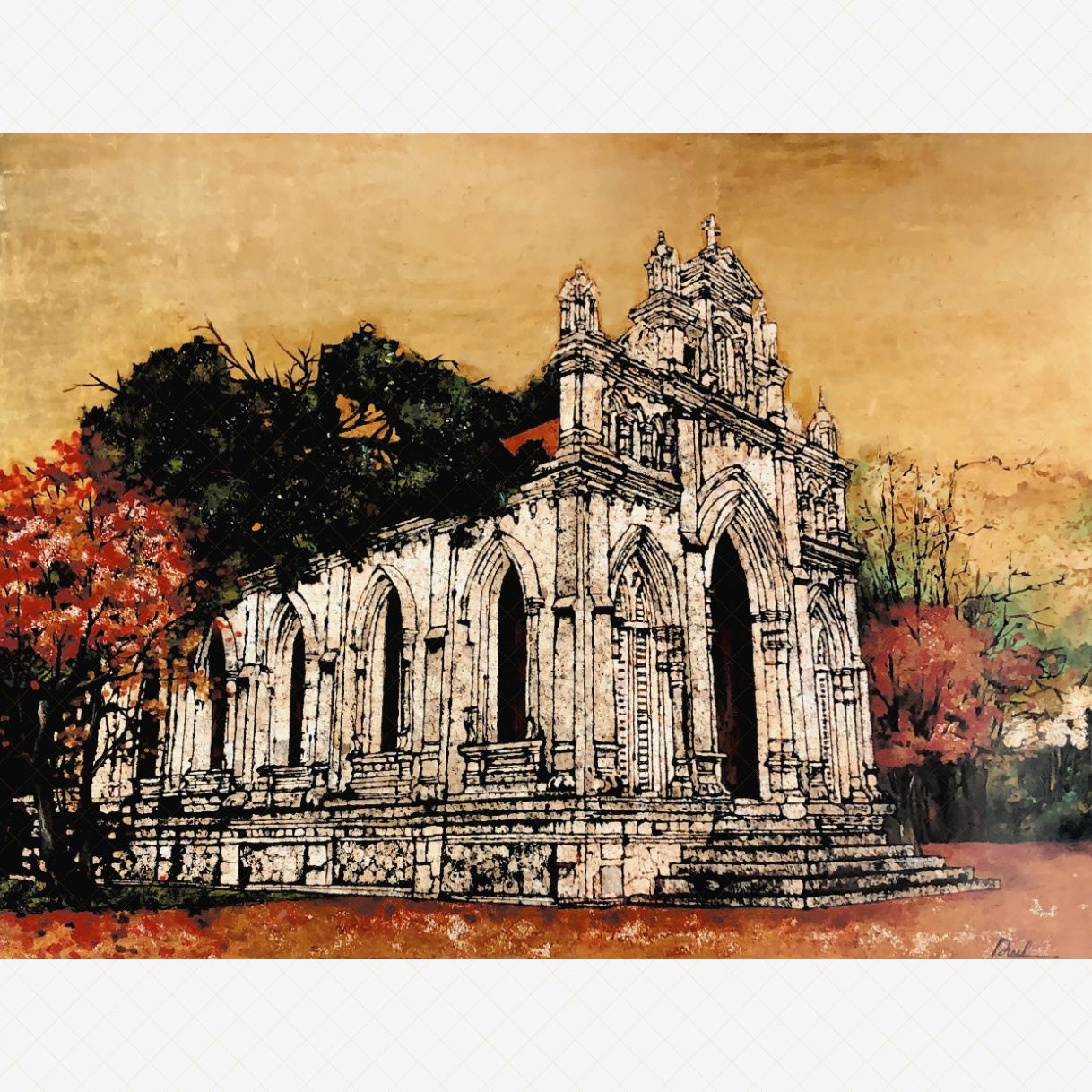 Tranh Sơn Mài Nắng Dẫn Lối độc bản 110x140cm Sơn mài cao cấp 