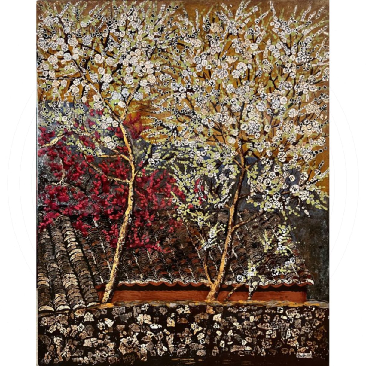 Tranh Sơn Mài Miền Đá Nở Hoa 80x100cm Sáng Tác 2024 