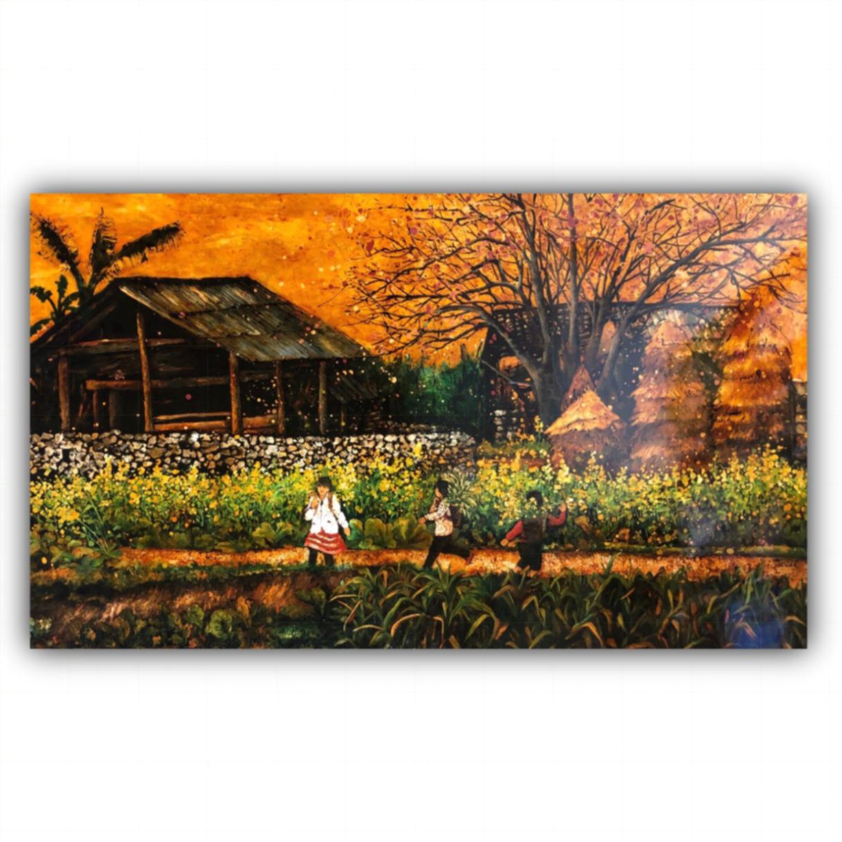Tranh Sơn Mài Mùa Hoa Cải Xuân 2024 Kích Thước 80x150cm 