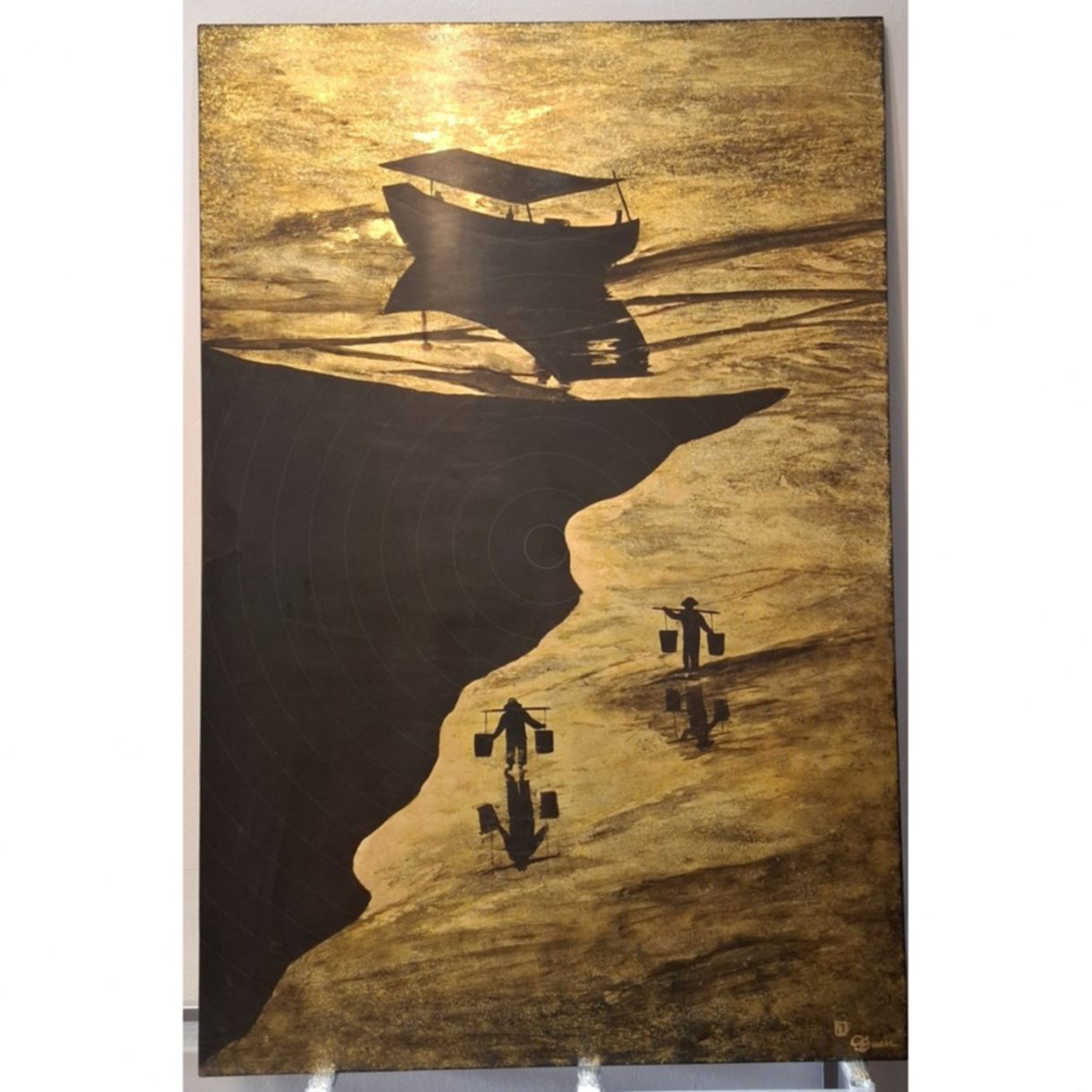 Tranh Sơn Mài Hoàng Hôn Trên Sóng Kích Thước Lớn 80x120cm 