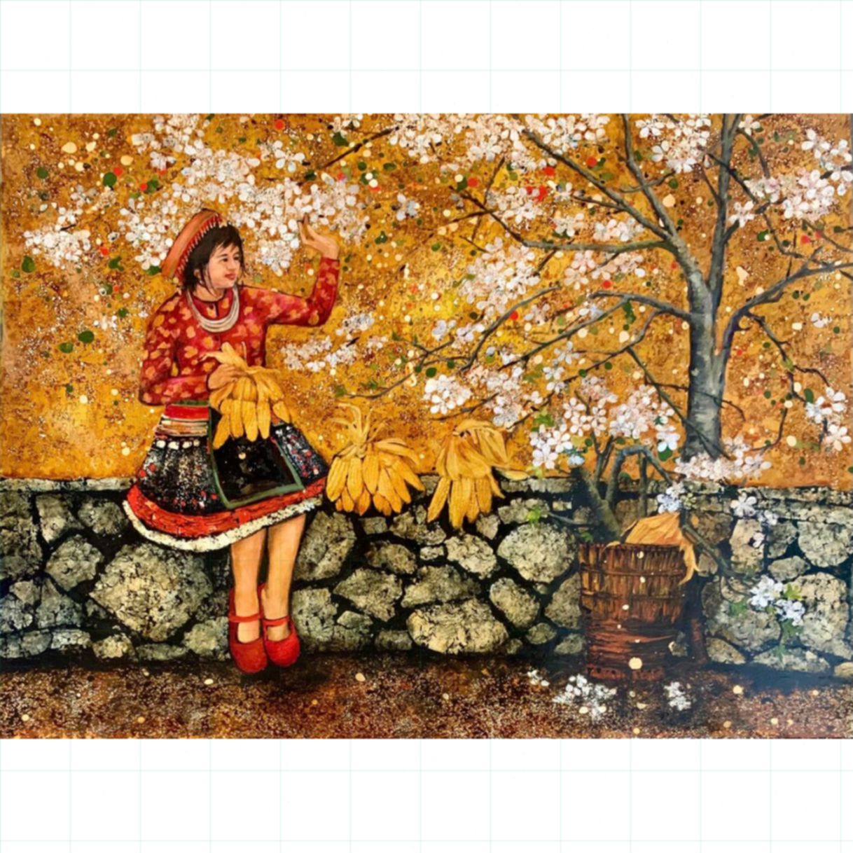 Tranh Phong Cảnh Thì Thầm Mùa Xuân Sơn Mài 60x80cm Tác Phẩm Độc 