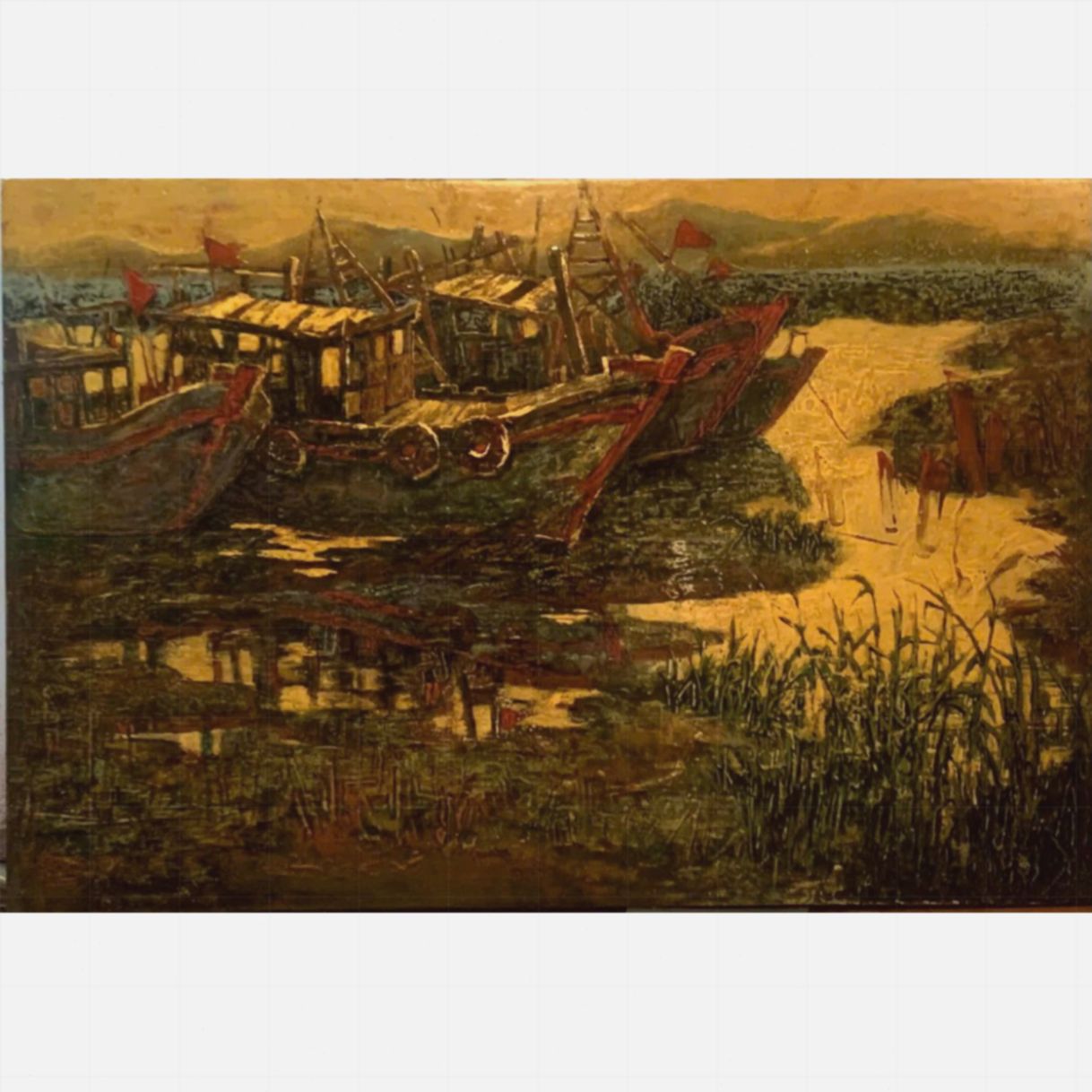 Tranh Sơn Mài Phong Cảnh Bến Đỗ Độc Bản 60x90cm 