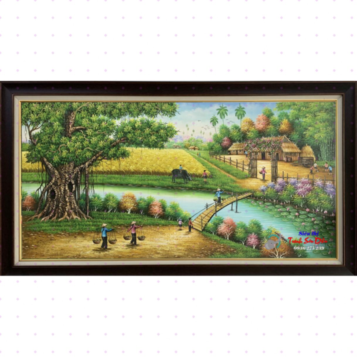 Tranh Sơn Dầu Đông Quê Việt Nam Canvas Khung Composite Nhập Khẩu 