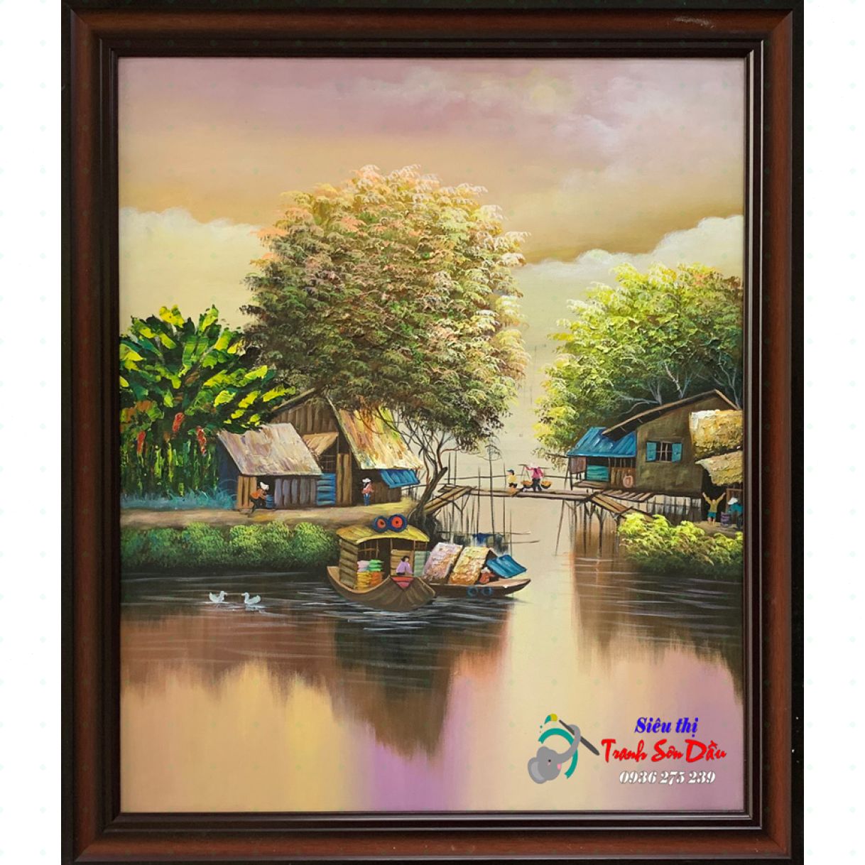 Tranh Phong Cảnh Miền Quê Sông Nước Sơn Dầu Canvas Khung Gỗ Hàn Quốc 