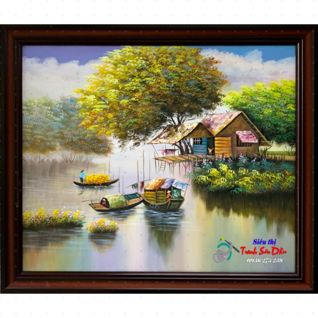 Tranh phong cảnh dòng sông thôn quê sơn dầu thu hút 