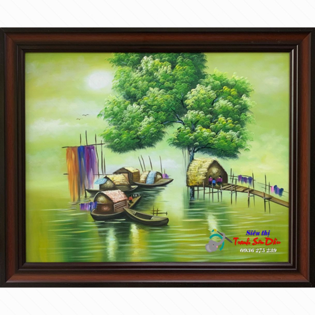 Tranh Phong Cảnh Làng Chài Xế Chiều Sơn Dầu Canvas 80x120 