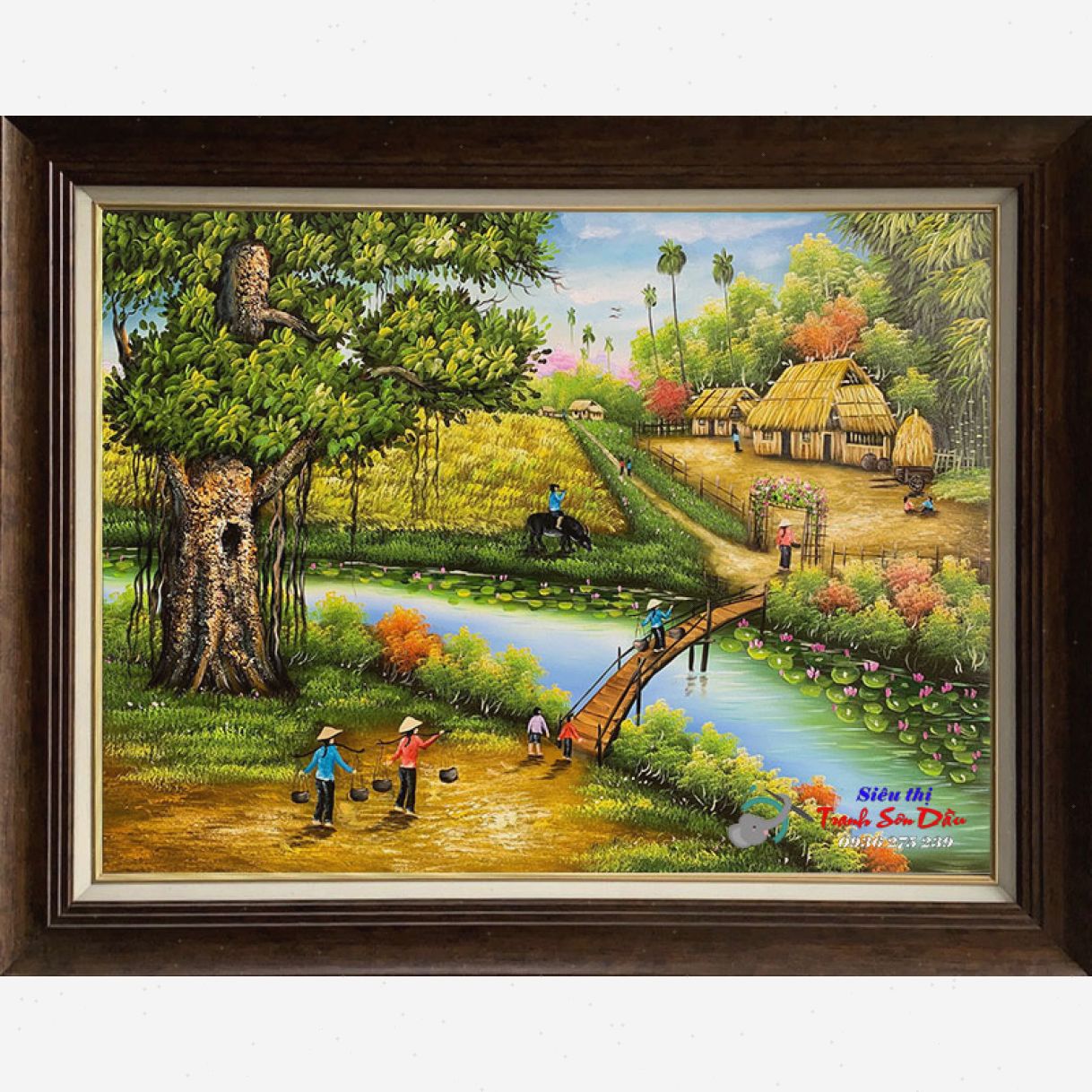 Tranh phong cảnh đông quê miền Bắc sơn dầu 60x50cm 