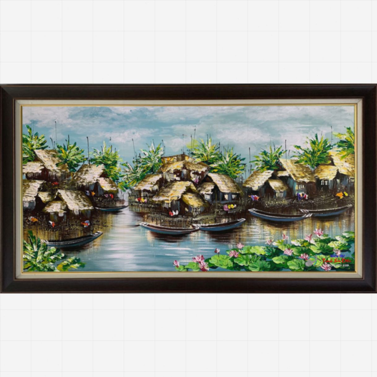 Tranh Sơn Dầu Làng Chài Nhà Tranh Canvas 60x80cm Minh Hưng 