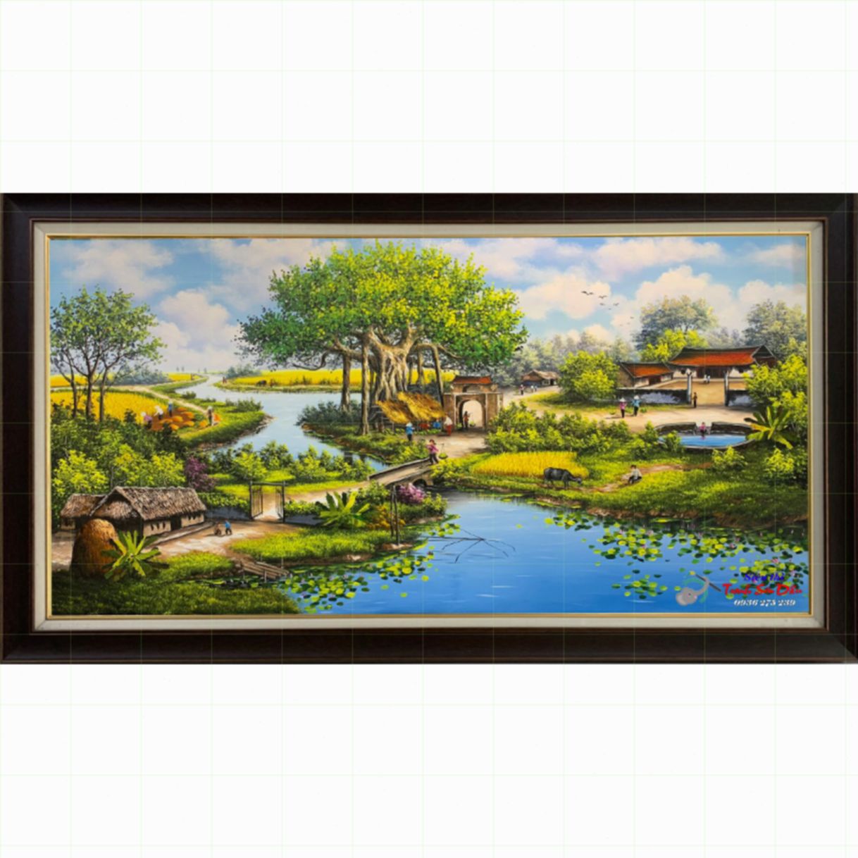 Tranh Sơn Dầu Đồng Quê Cây Đa Giếng Nước 175cm Vải Canvas Cao Cấp 