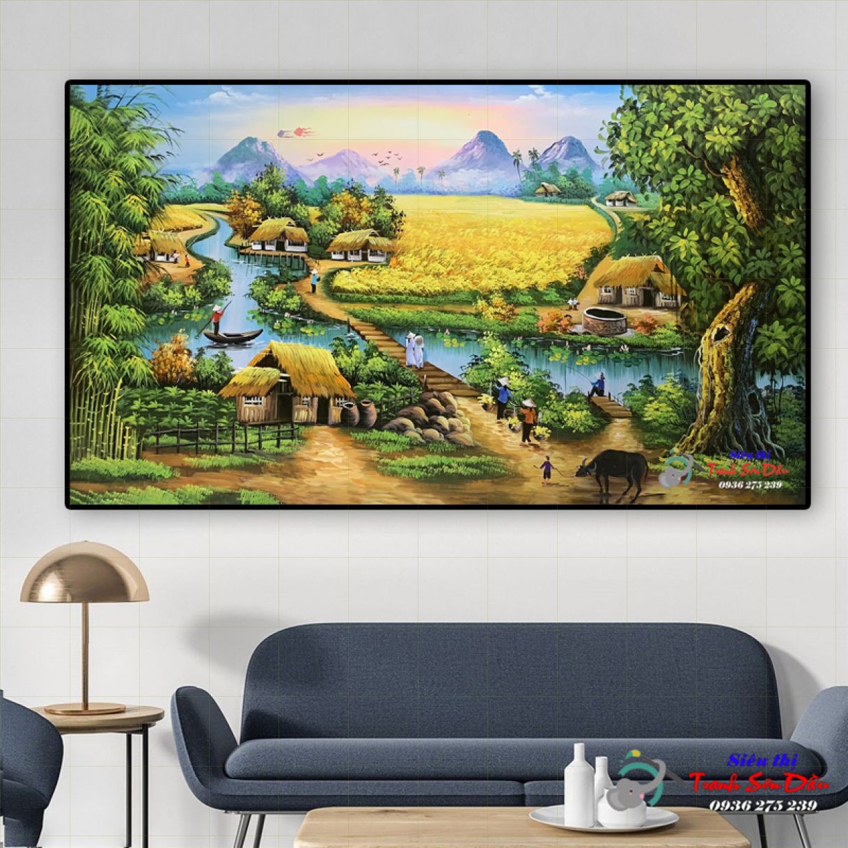 Tranh Phong Cảnh Đồng Quê Việt Nam Sơn Dầu Vẽ Tay Canvas Khung Gỗ 
