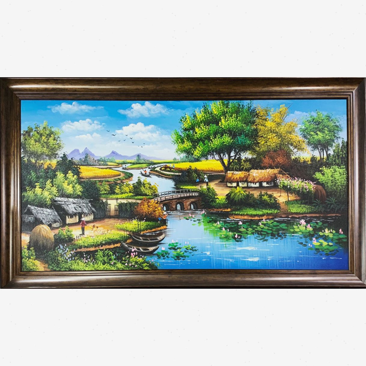 Tranh Sơn Dầu Phong Cảnh Đồng Quê Sông Nước Canvas 80x120cm 