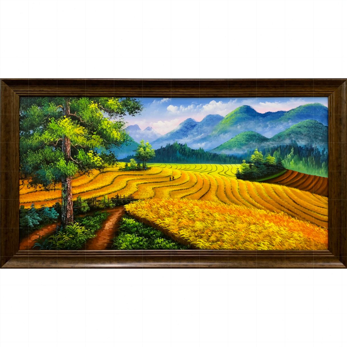 Tranh Sơn Dầu Ruộng Bậc Thang Miền Núi Canvas Khung Gỗ 135cm 