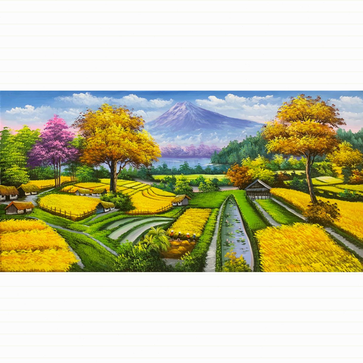 Tranh Sơn Dầu Vẽ Ruộng Lúa Bậc Thang Miền Bắc Vẽ Tay 100% Canvas 