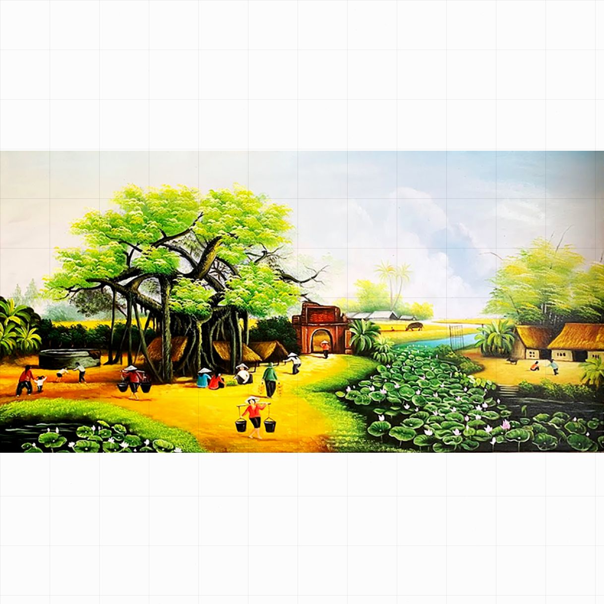 Tranh Phong Cảnh Làng Quê Sơn Dầu Vẽ Tay Canvas Khung Gỗ 