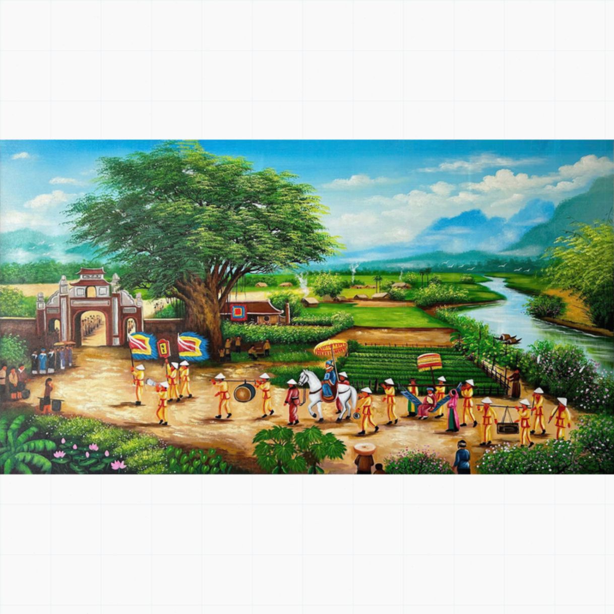 Tranh sơn dầu quy vinh bái tổ thủ công Minh Hưng 