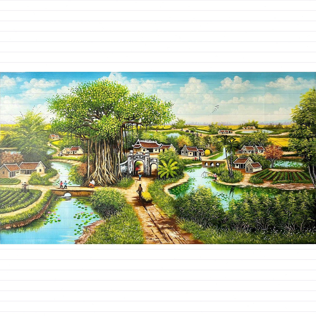 Tranh Sơn Dầu Làng Quê Thanh Bình Vẽ Tay 100% Canvas Kích Thước Đa Dạng 