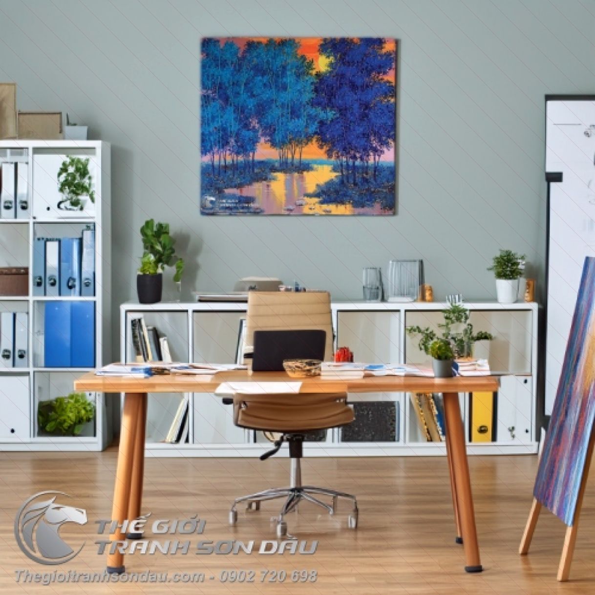 Tranh Vẽ Hàng Cây Đêm Trăng Tròn Sơn Dầu Đa Sắc 