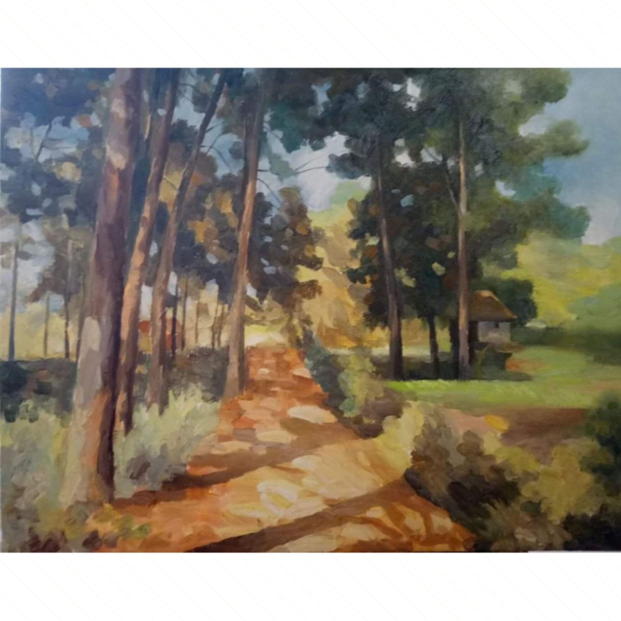 Tranh Sơn Dầu Phong Cảnh Nắng Rừng Kích Thước 90x70cm Khung 6cm 