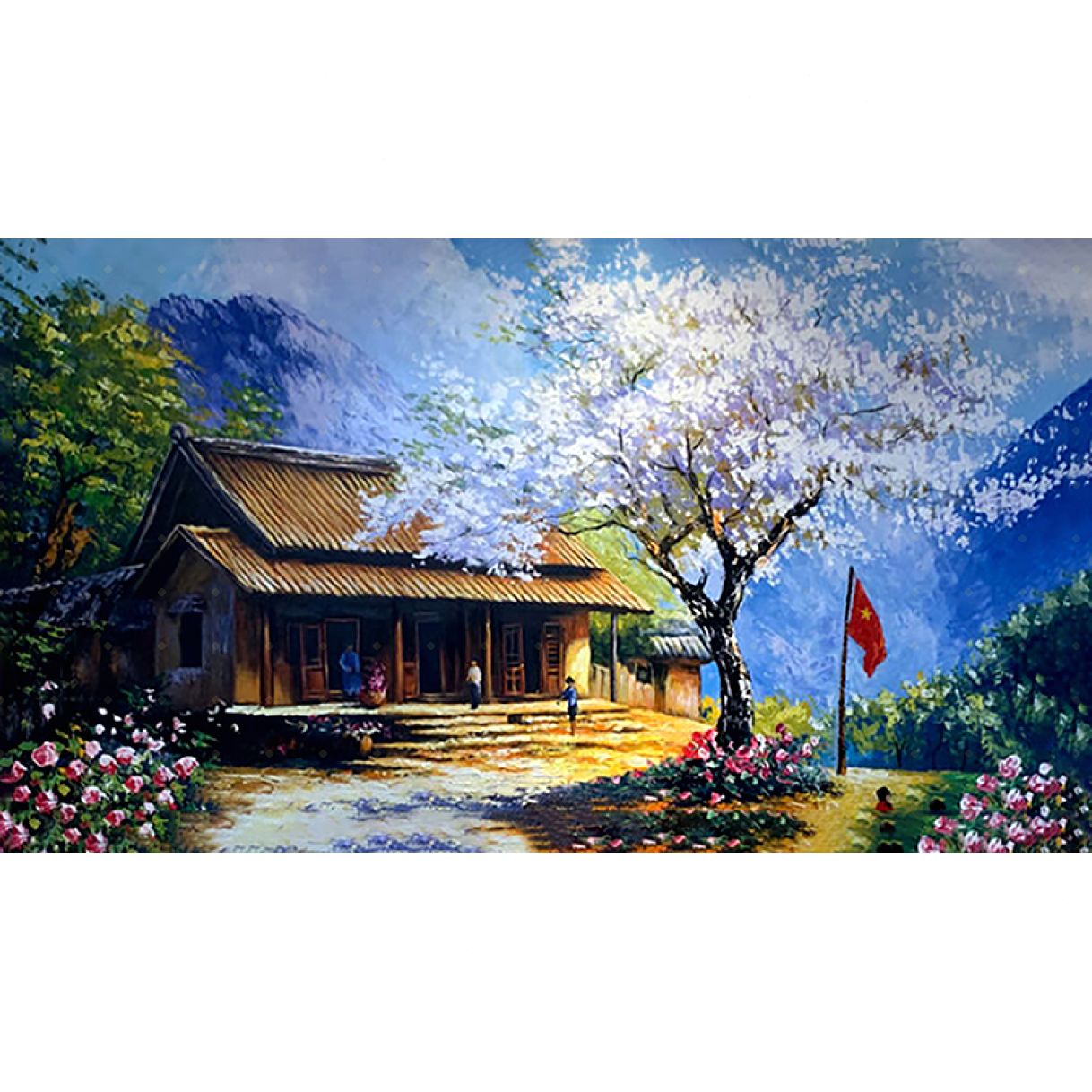 Tranh Sơn Dầu Phong Cảnh Tây Bắc Canvas Khung Gỗ 160cm 
