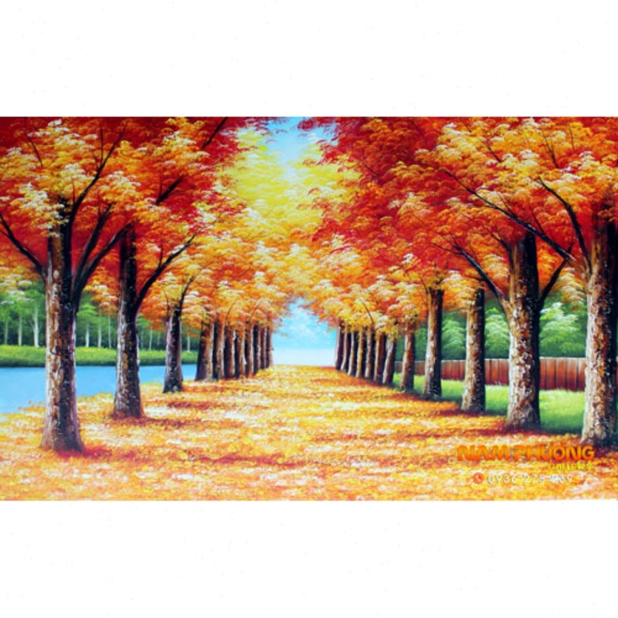 Tranh Sơn Dầu Hàng Cây Lá Đỏ Tự Nhiên Vải Canvas Khung Gỗ 