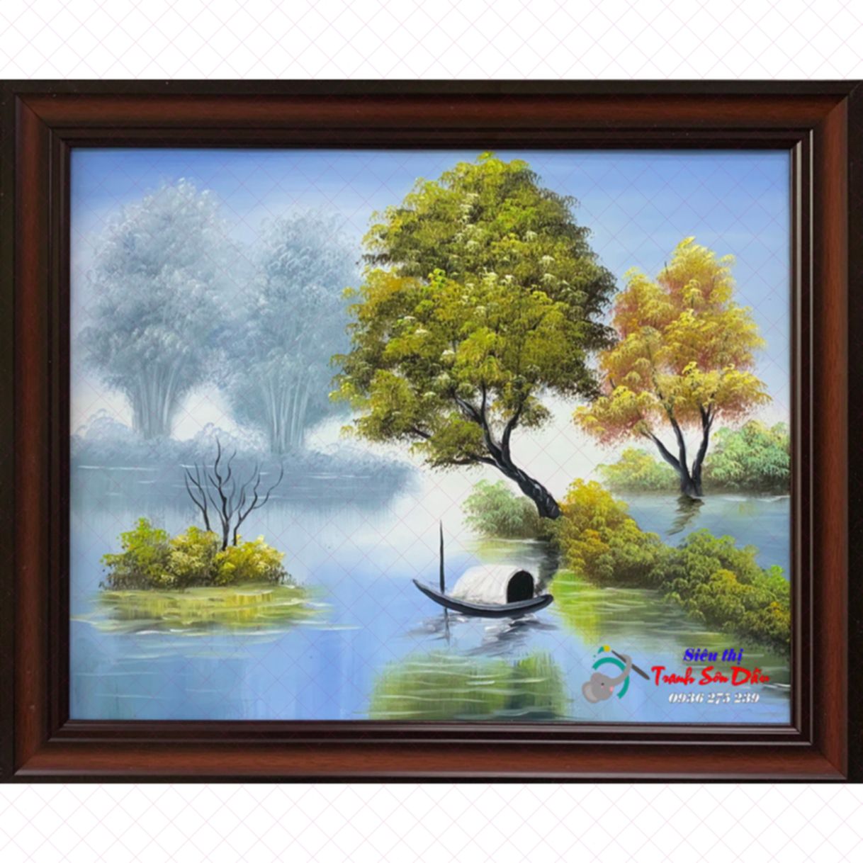 Tranh Sơn Dầu Phong Cảnh Sông Nước Hữu Tình 60x90cm 