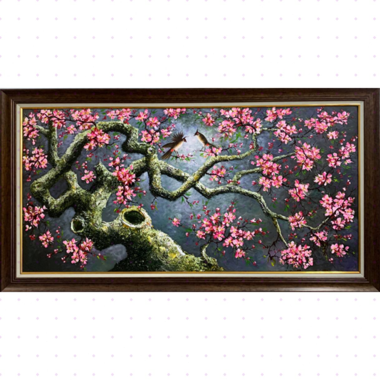 Tranh sơn dầu cành hoa đào đắp nổi tinh tế tại gallery 