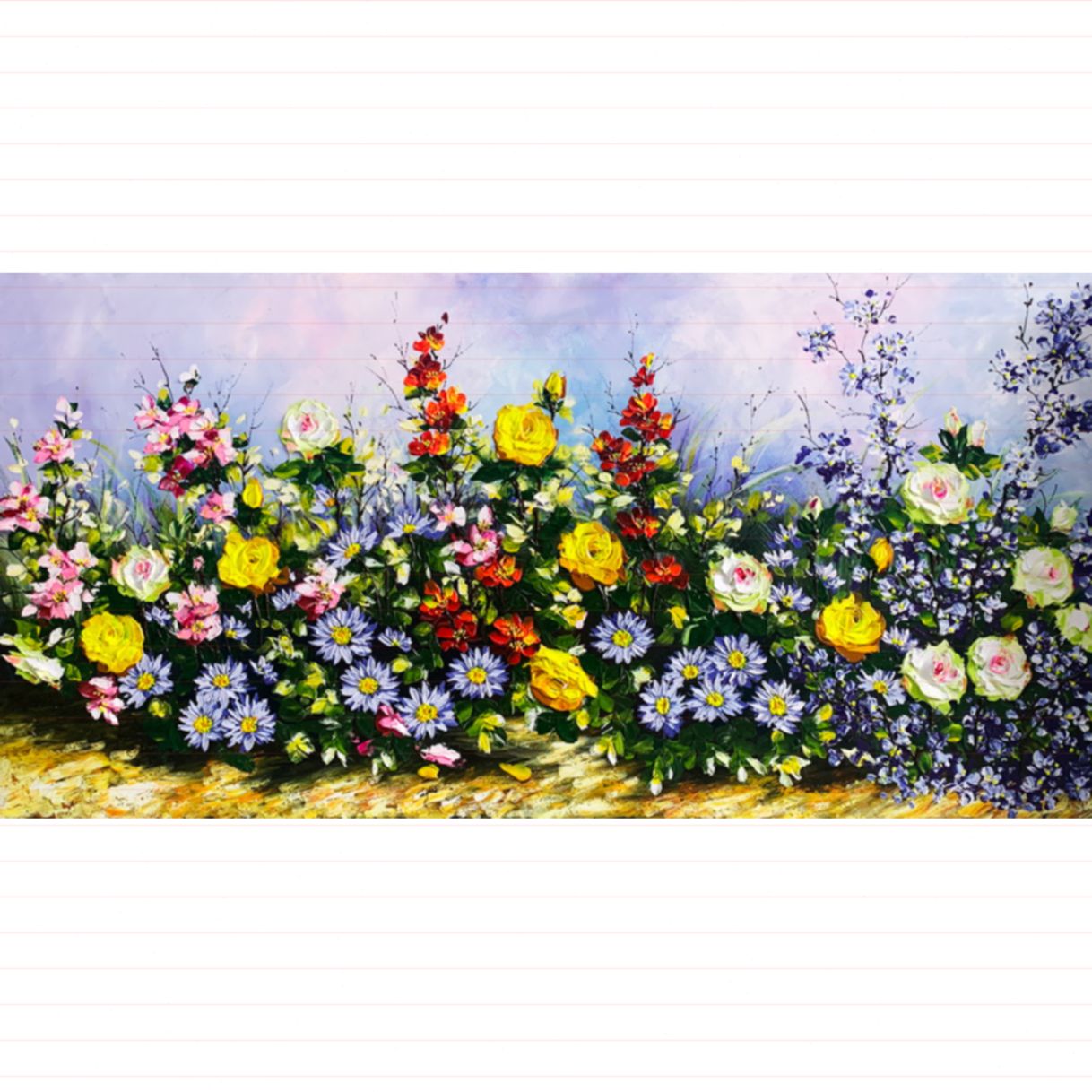 Tranh Sơn Dầu Hàng Rào Hoa Hồng Vàng Handmade 60x80cm 