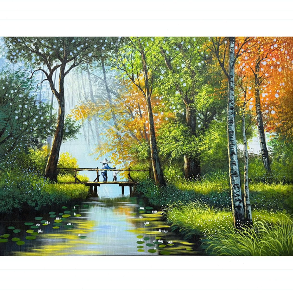 Tranh Sơn Dầu Qua Cầu Lúc Sớm Mai Vẽ Tay 100% Minh Hưng Gallery 