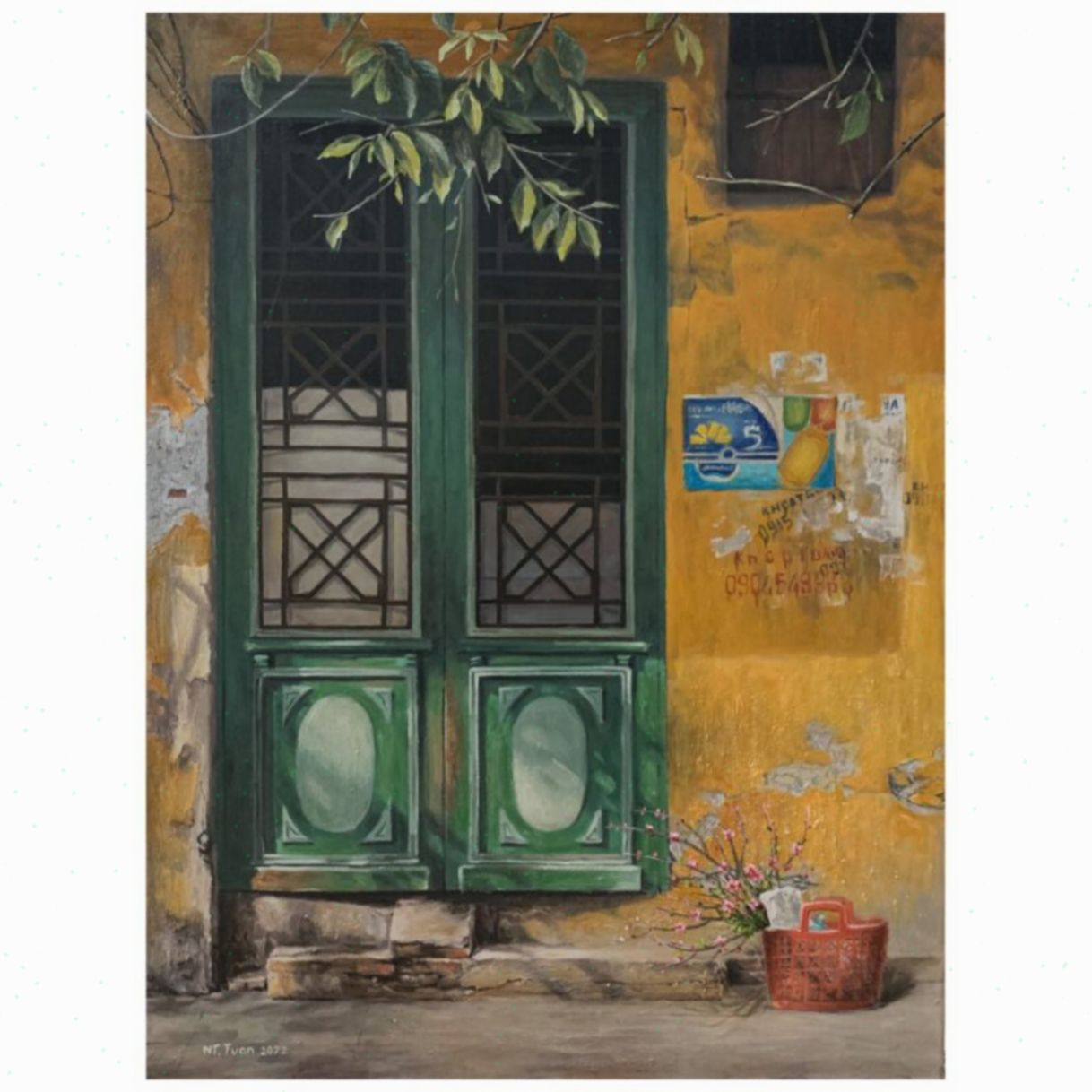 Tranh Phố Cổ Nắng Xuân Về Acrylic 60x80cm Tranh Sáng Tác 