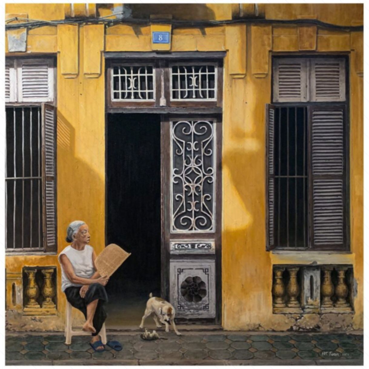 Tranh Phố Cổ Nội Acrylic Đẹp Kích Thước Lớn 100x100cm 