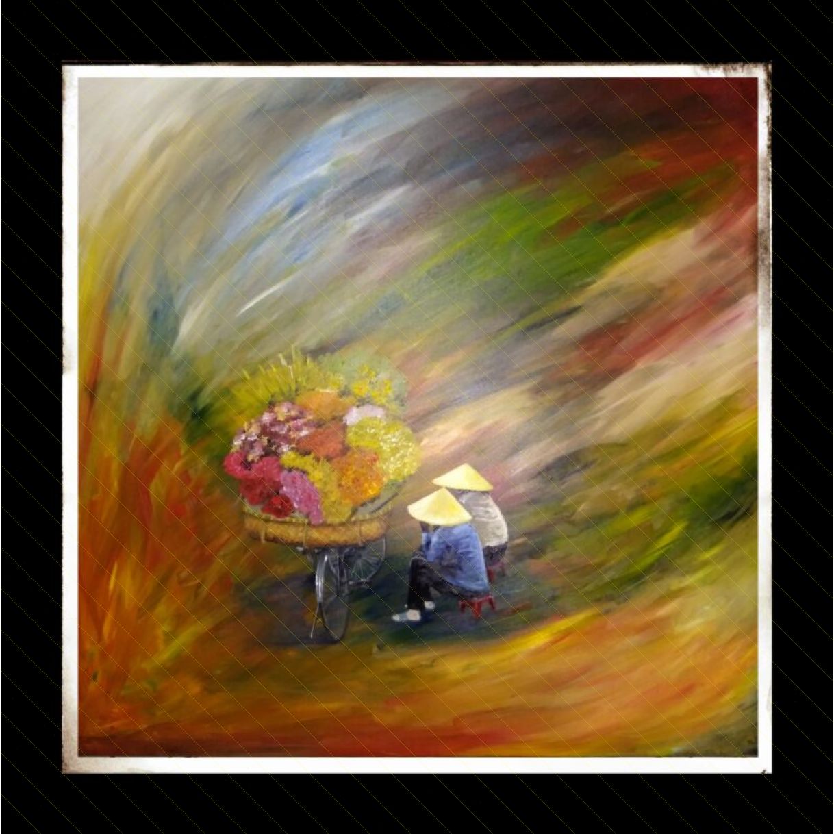 Tranh Phố Cổ Tâm Tình Acrylic Toan 90x90cm Độc Bản Nghệ Thuật 