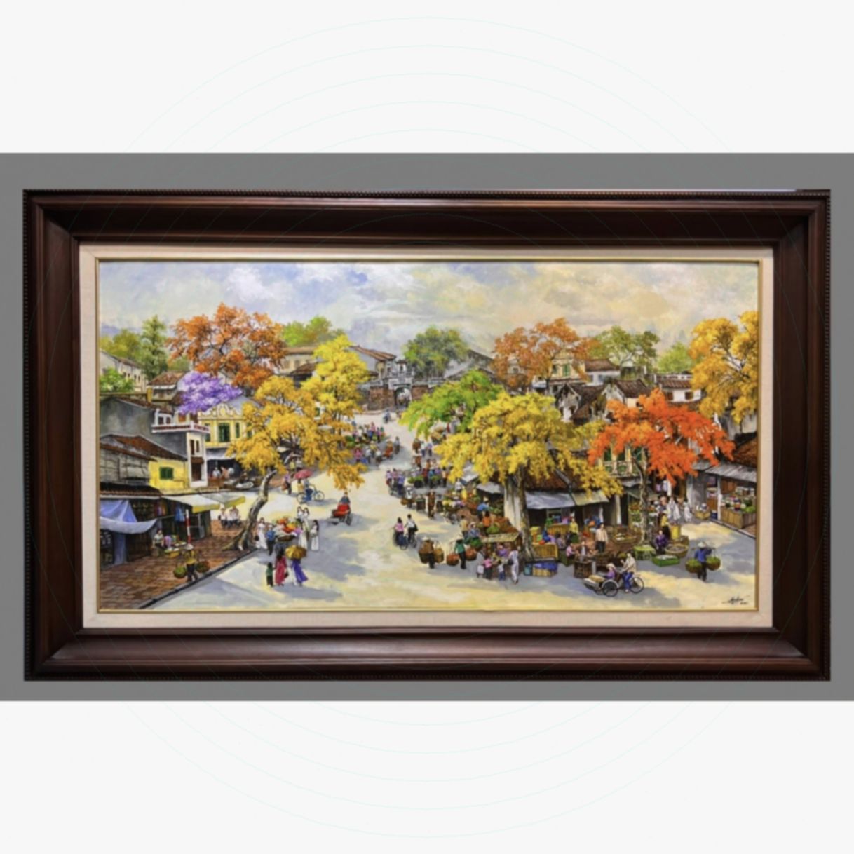 Tranh Sơn Dầu Phố Cổ Hà Nội Sơn Dầu Toan Nga 120x196cm Khung Gỗ 