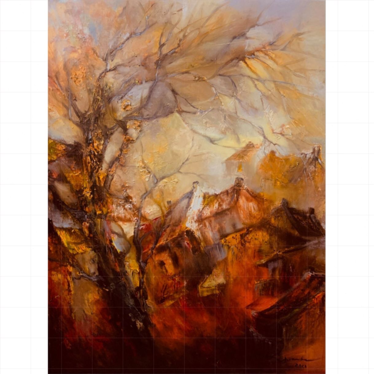 Tranh Phố Cổ Đời Nghiêng Sơn Dầu Toan 80x100cm Độc Bản 