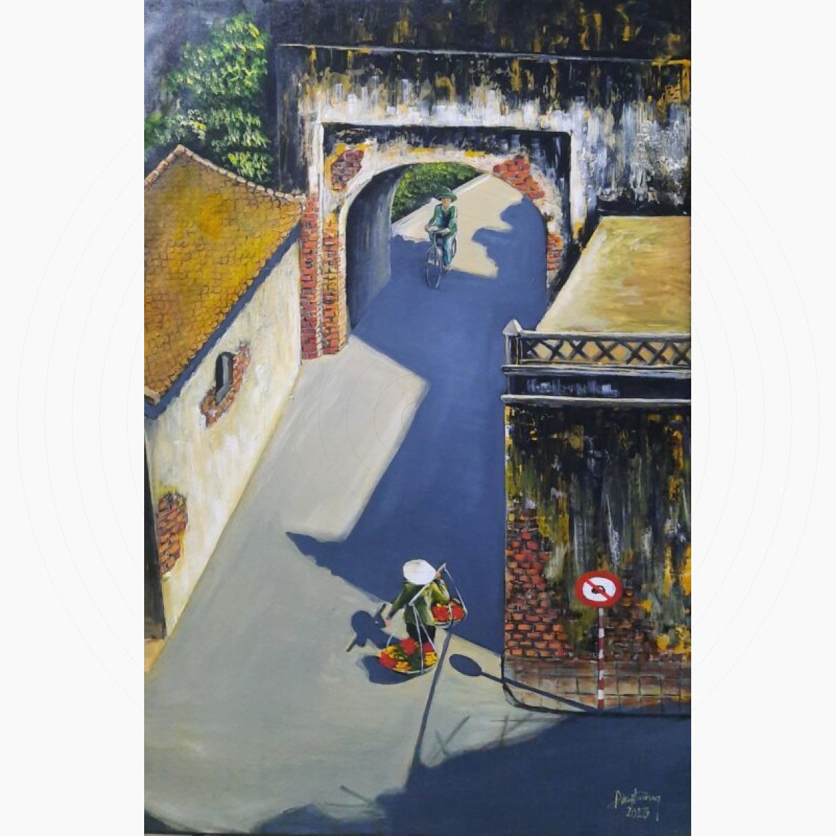 Tranh Phố Cổ Nắng Mai acrylic 60x90 tranh treo tường đẹp 