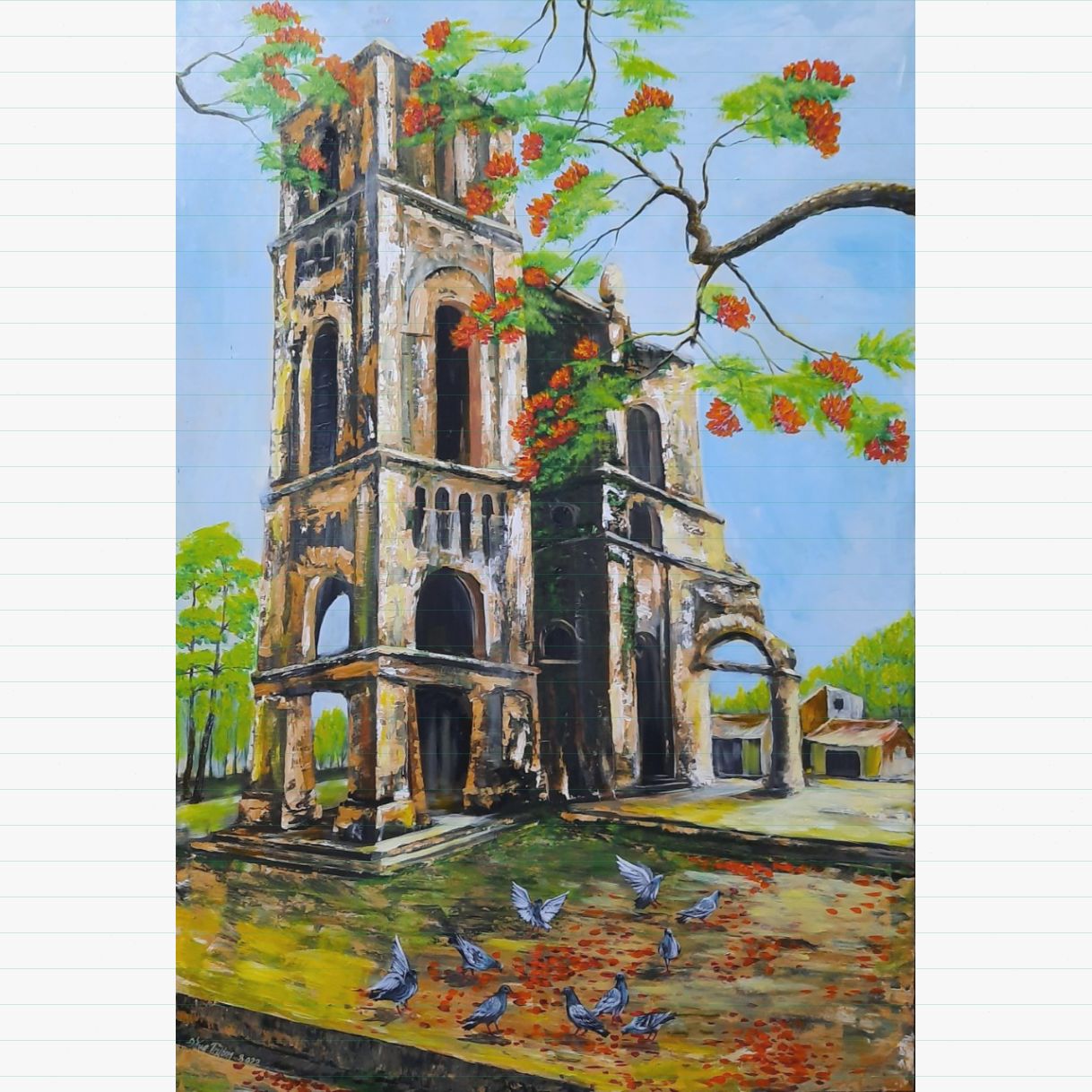 Tranh Phố Cổ Vết Thời Gian Acrylic 85x120cm Sang Trọng Độc Bản 