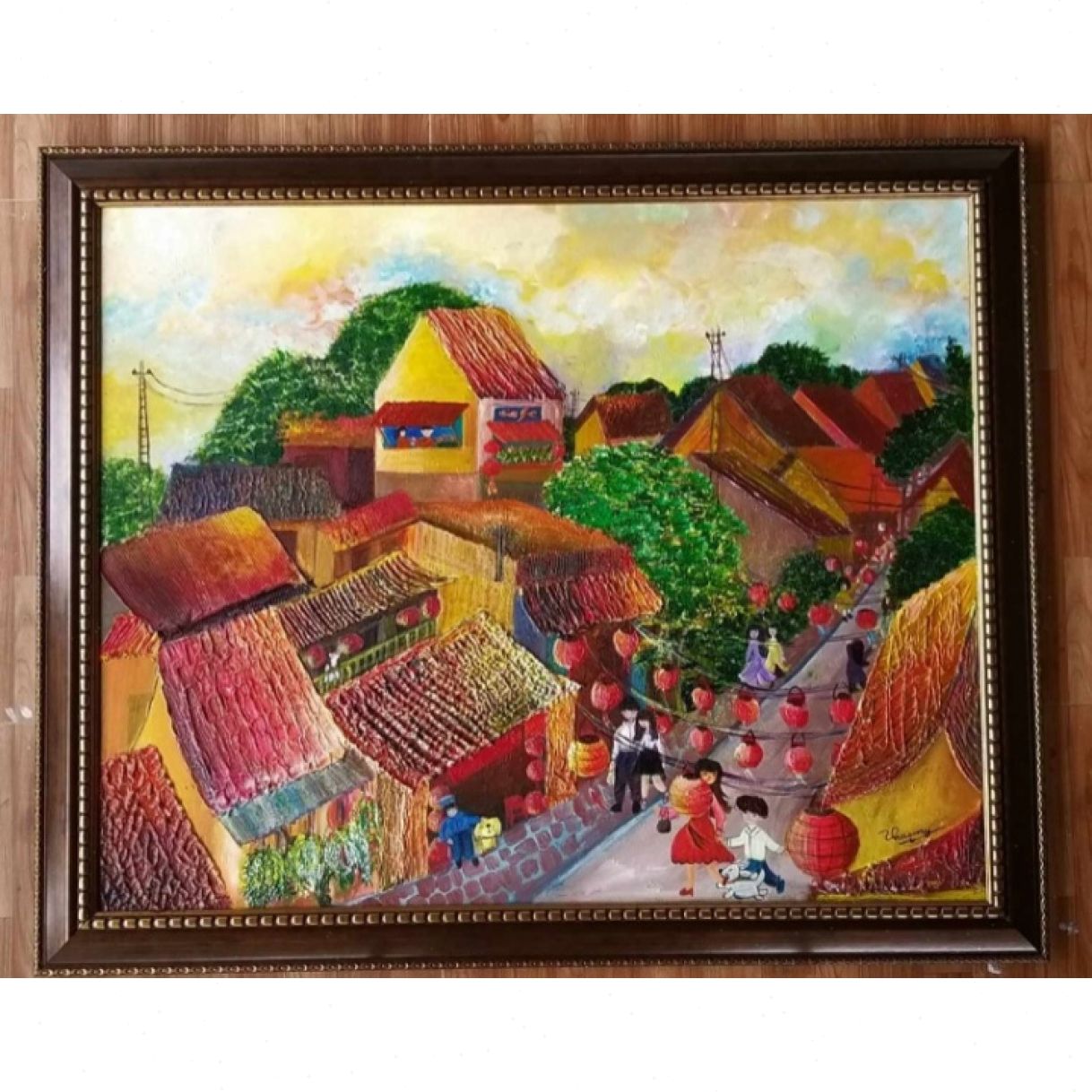 Tranh Phố Cổ Phố Cũ Acrylic Canvas 100x80cm Độc Bản 