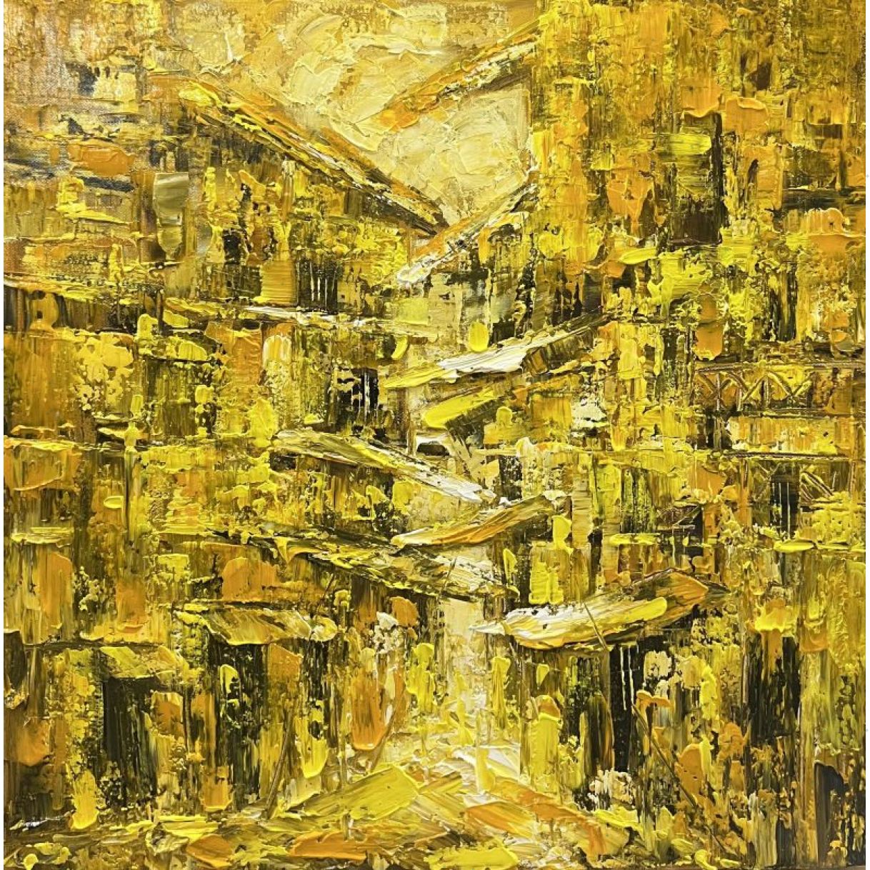 Tranh Phong Cảnh Phố Mùa Hạ Acrylic 80x80cm Độc Bản 