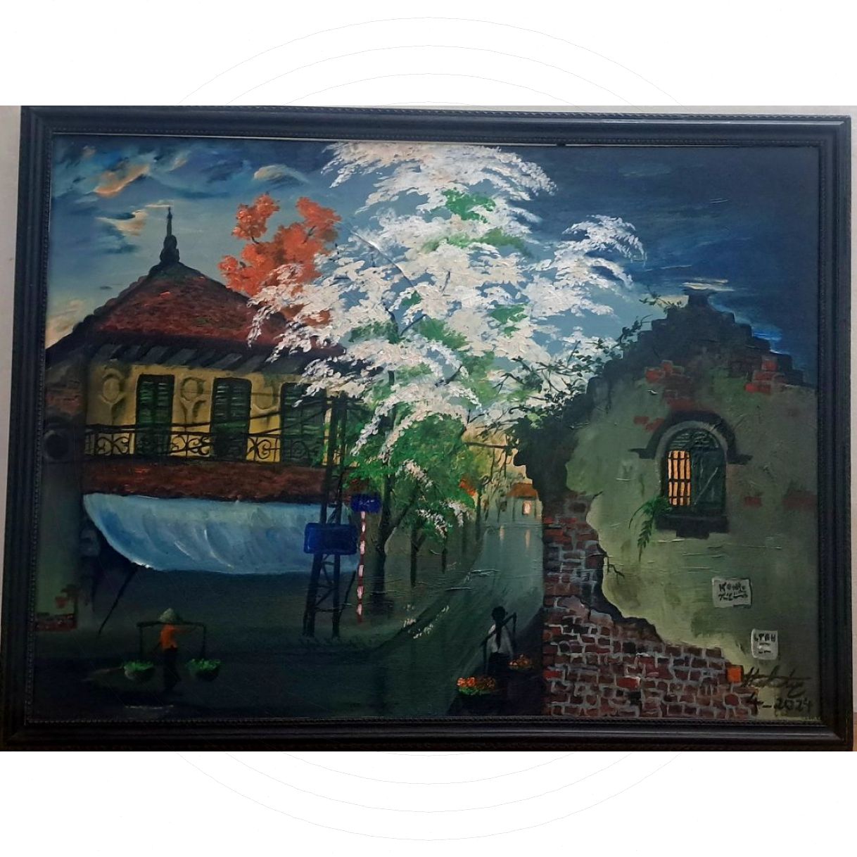 Tranh Phong Cảnh Mùa Hoa Sưa Acrylic 90x120cm Sáng Tác 2024 