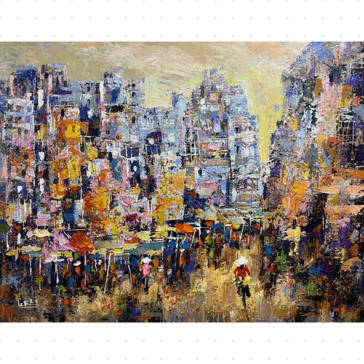 Tranh Phố Cổ Hè Phố Acrylic 80x100cm Màu Sắc Rực Rỡ 