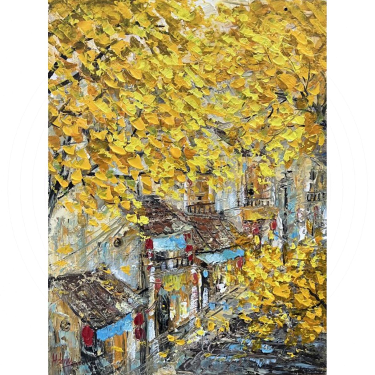 Tranh Phố Cổ Mùa Lễ Hội Acrylic Độc Bản 60x80 2024 