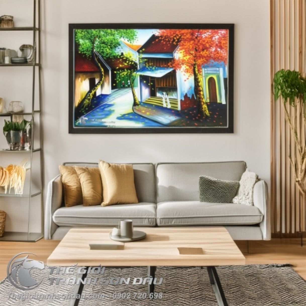 Tranh Phố Cổ Việt Nam Ngõ Vắng Sơn Dầu Đa Sắc 60x90cm Khung 4.5cm 