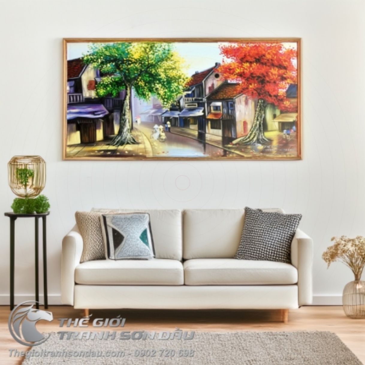 Tranh Sơn Dầu Phong Cảnh Phố Cổ Việt Nam 80x160cm Khung 6cm 