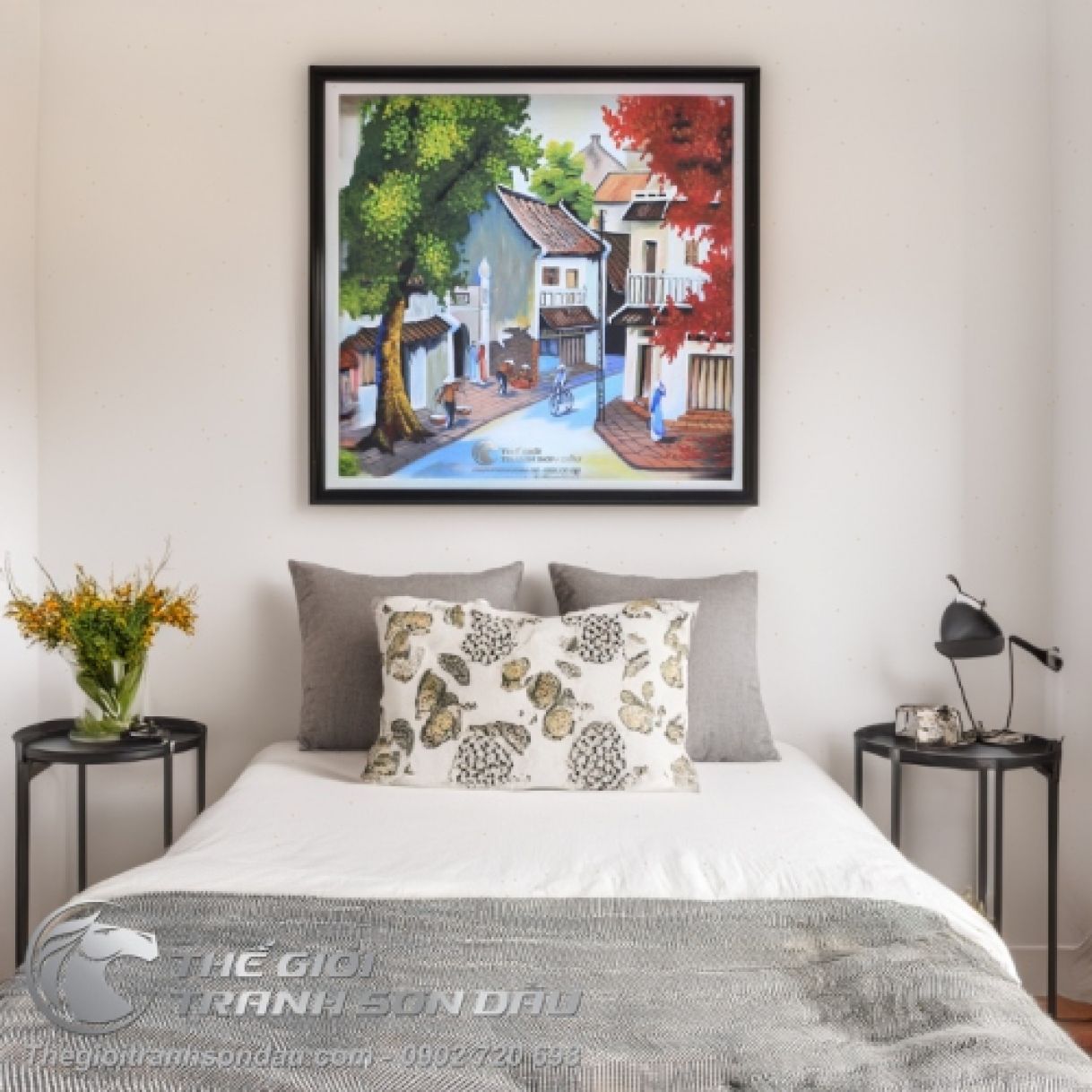 Tranh Sơn Dầu Phố Cổ Nghệ Thuật Đẹp 60x60cm Đa Sắc Màu 