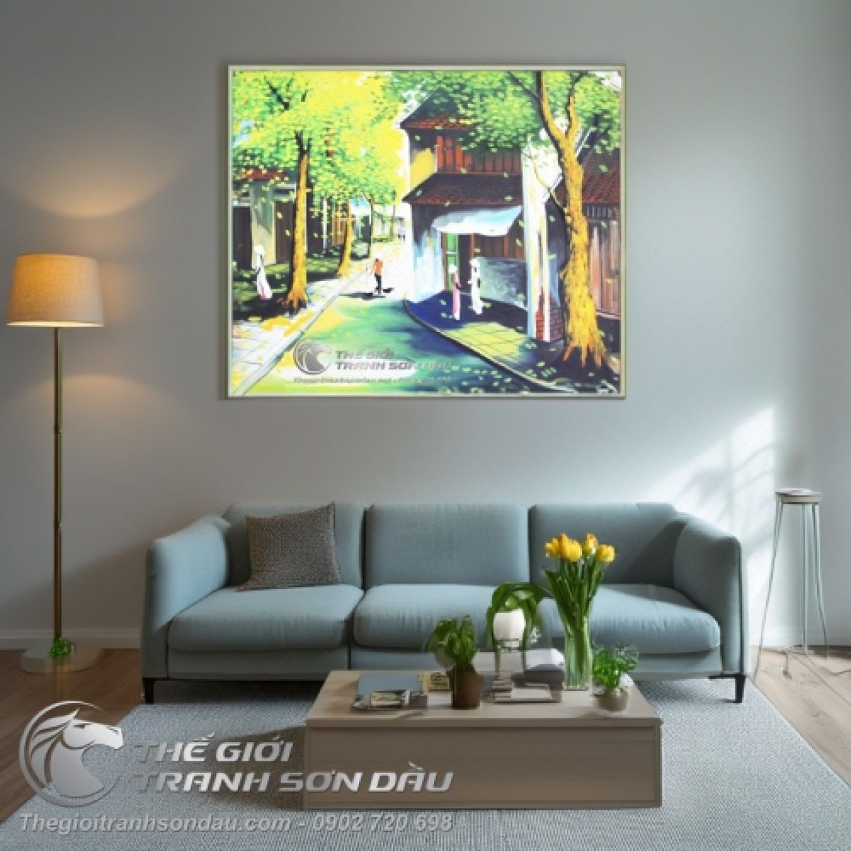 Tranh Phong Cảnh Phố Cổ Vuông 60x60cm Sơn Dầu Đa Sắc 