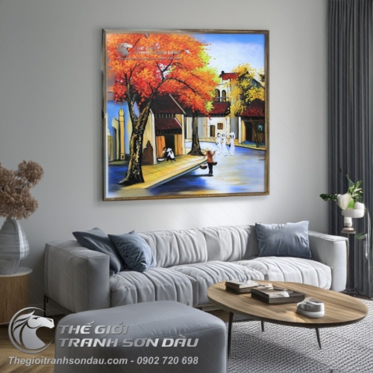 Tranh Sơn Dầu Phong Cảnh Phố Cổ Hà Nội 60x60cm Đa Sắc 
