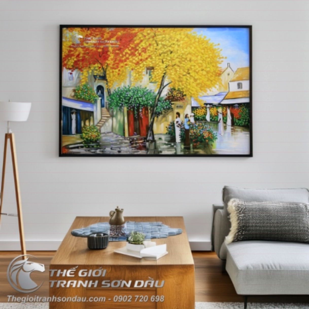 Tranh Sơn Dầu Phong Cảnh Phố Cổ Lá Vàng 60x90cm Đa Sắc 
