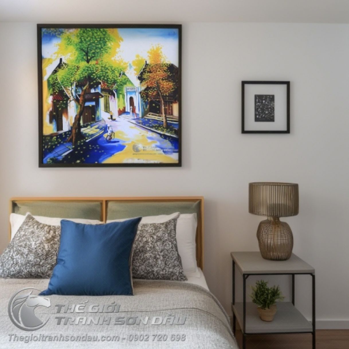 Tranh Sơn Dầu Phong Cảnh Con Đường Lá Rơi Đa Sắc 60x60cm 