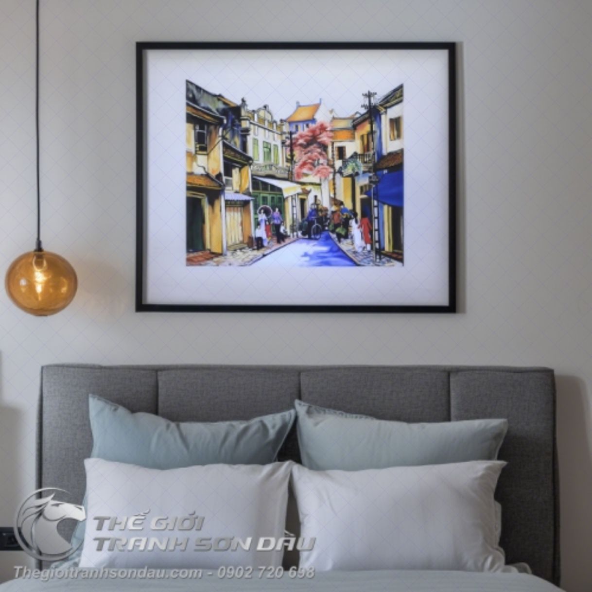 Tranh Sơn Dầu Phong Cảnh Phố Cổ Nghệ Thuật Đa Sắc 60x60cm 
