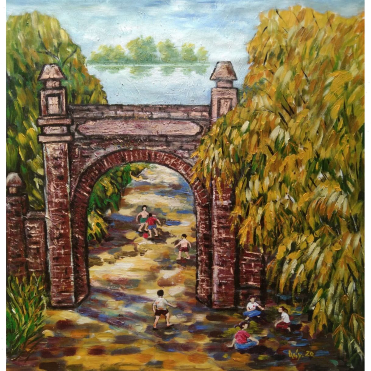 Tranh Ngõ Nhỏ Phố Nhỏ Nắng Hạ Acrylic Kích Thước 80x80cm 